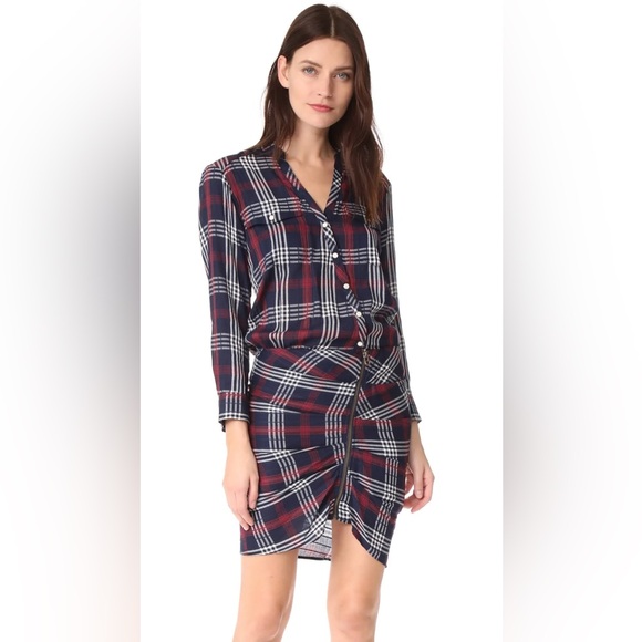 Veronica Beard Emory Ruched Cargo Plaid Shirtdress‎ Size 8 Blue Long Sleeve - Picture 8 of 12